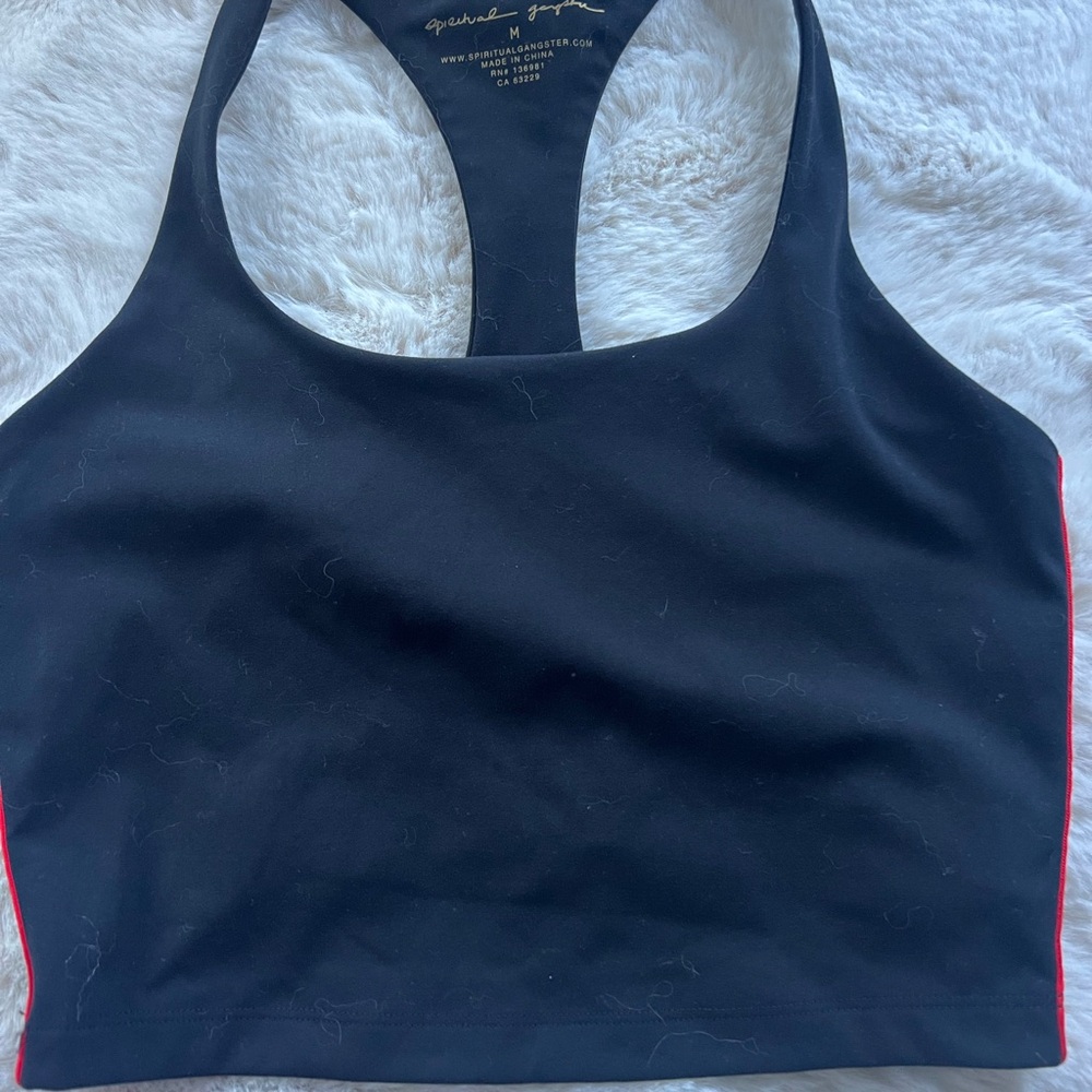 Spiritual Gangster Black Racerback Sports Bra with Pink Side Trim